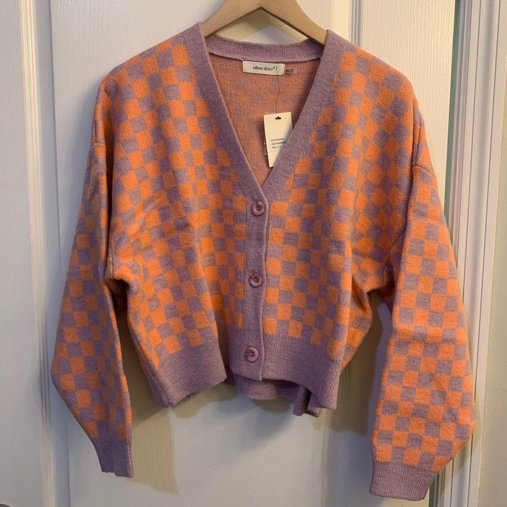 Idem ditto checkered cardigan sweater NWT size S/M